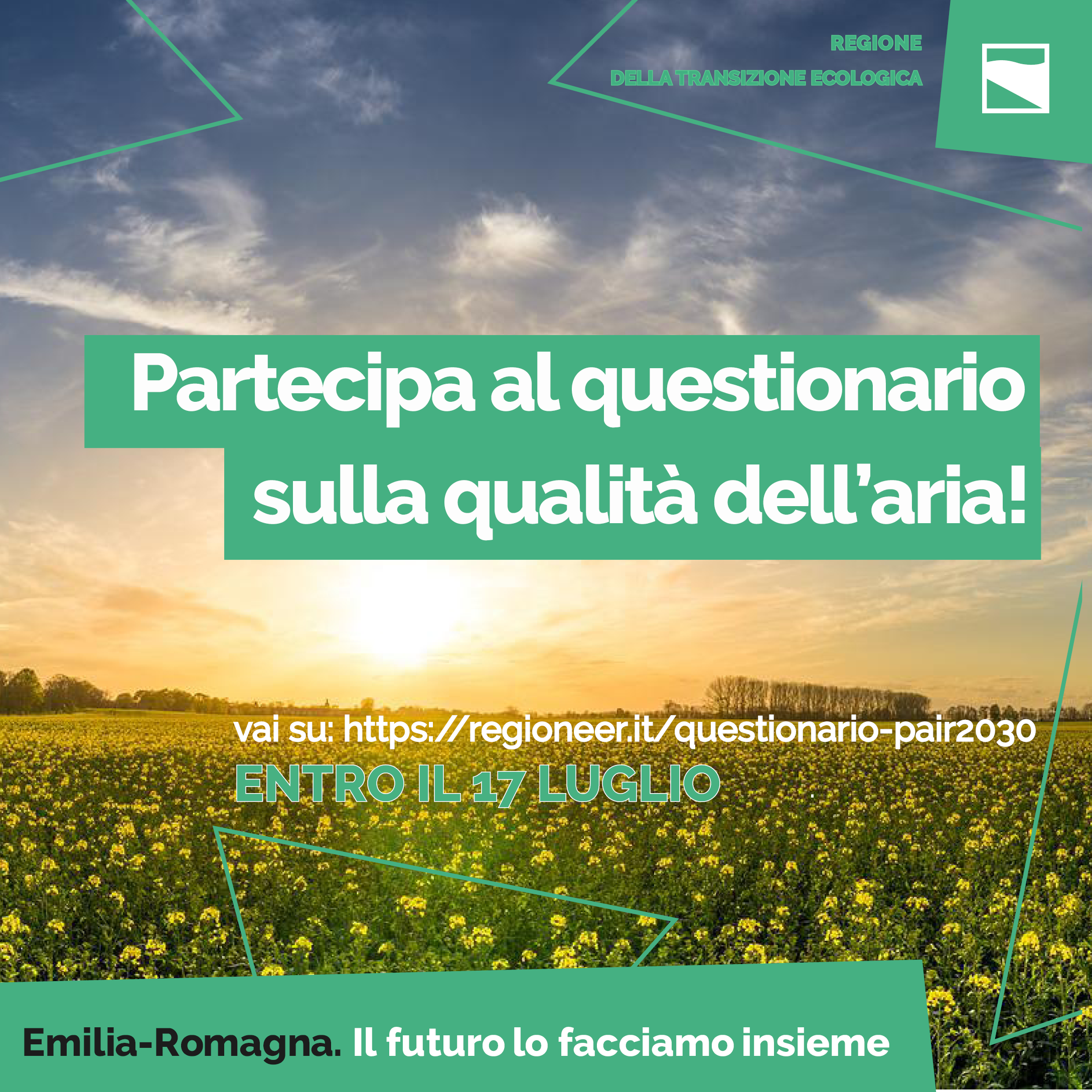 infografica questionario con fotografia paesaggio emiliano al tramonto Foto di Tilgnerpictures da Pixabay