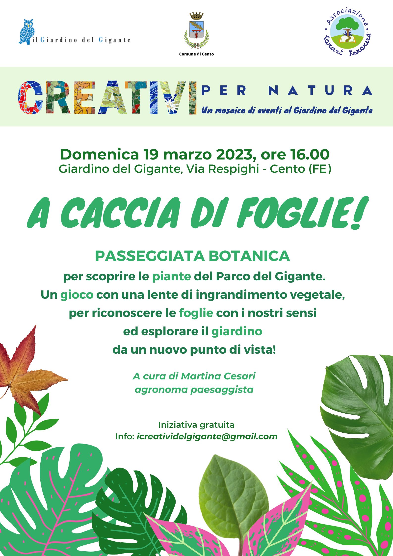 locandina informativa con foglie disegnate