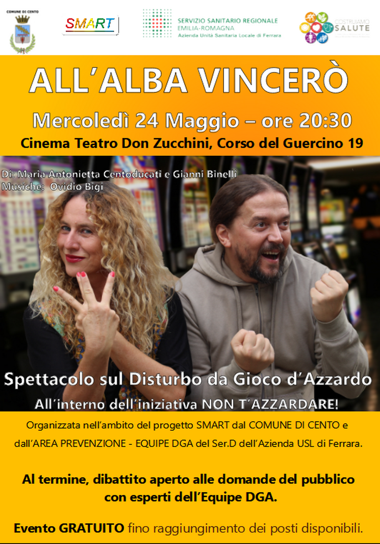 locandina incontro sulla dipendenza da gioco d'azzardo del 24 maggio sera