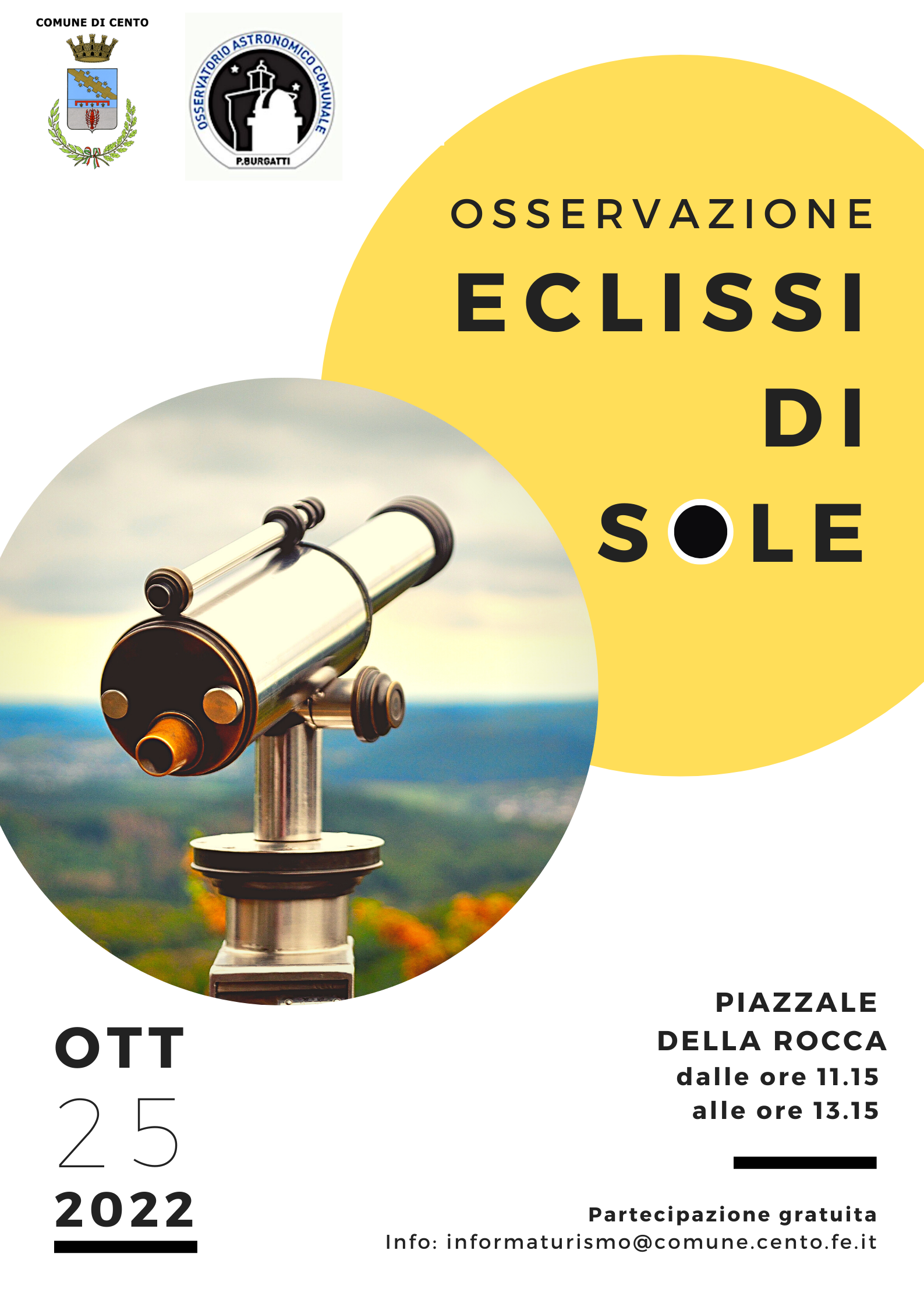 locandina eclissi con osservazione al telescopio del Sole
