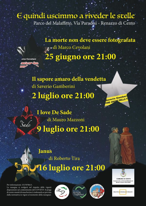 locandina notte con le stelle e date presentazioni libri con titolo e autori