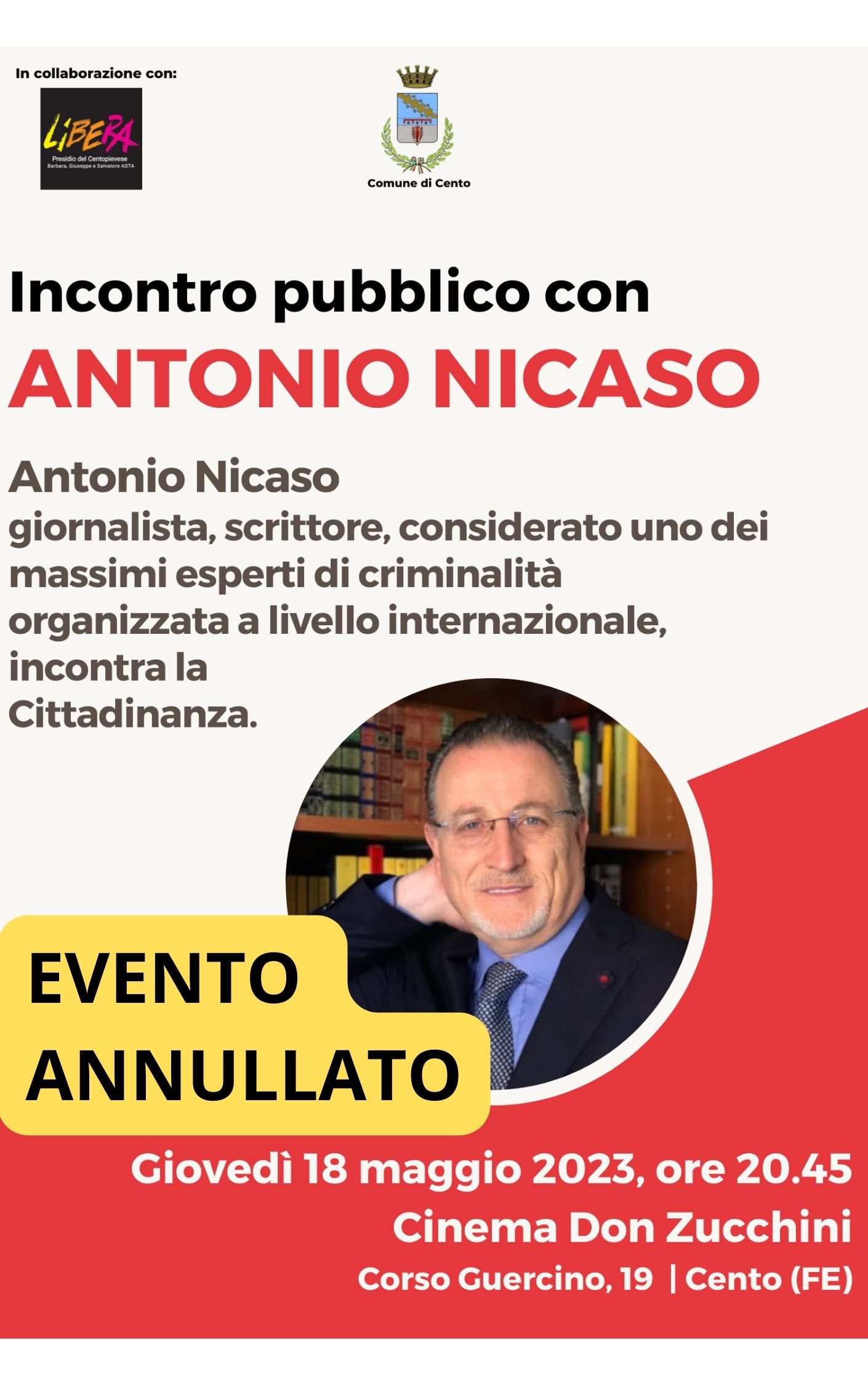 Locandina evento Nicasio annullato