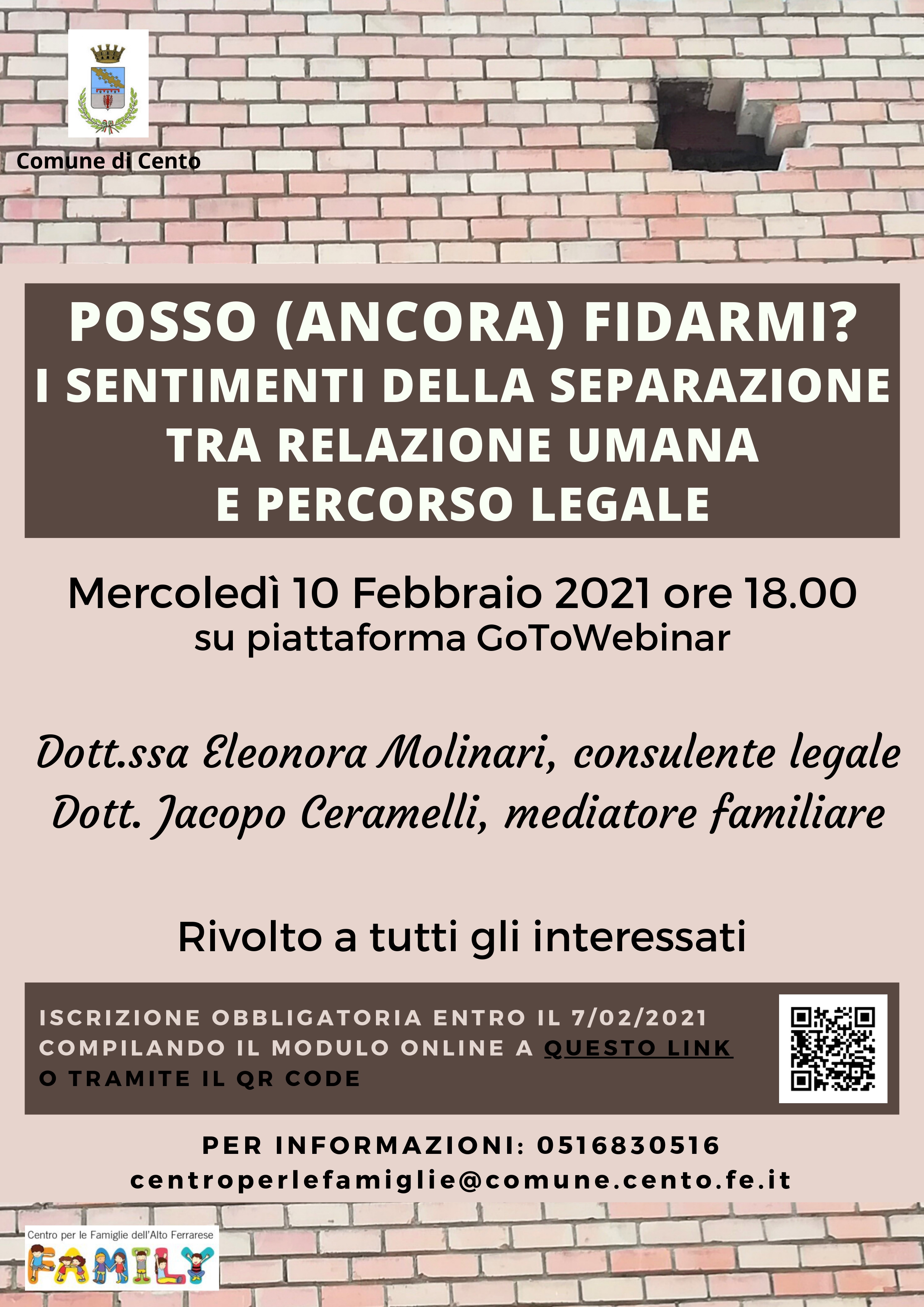 locandina descrittiva informazioni del seminario e disegno di un muro con apertura
