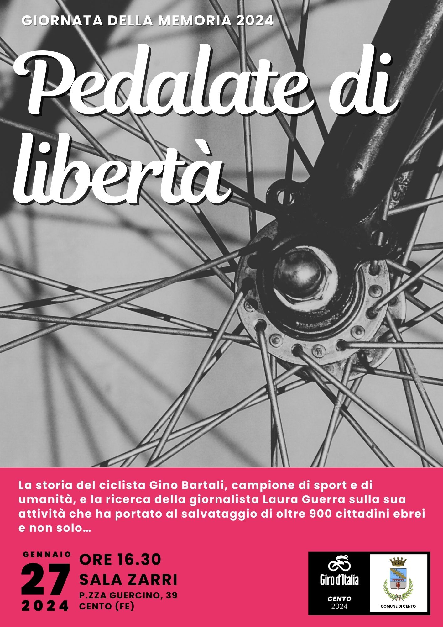 locandina informativa con fotografia pedali bicicletta da corsa