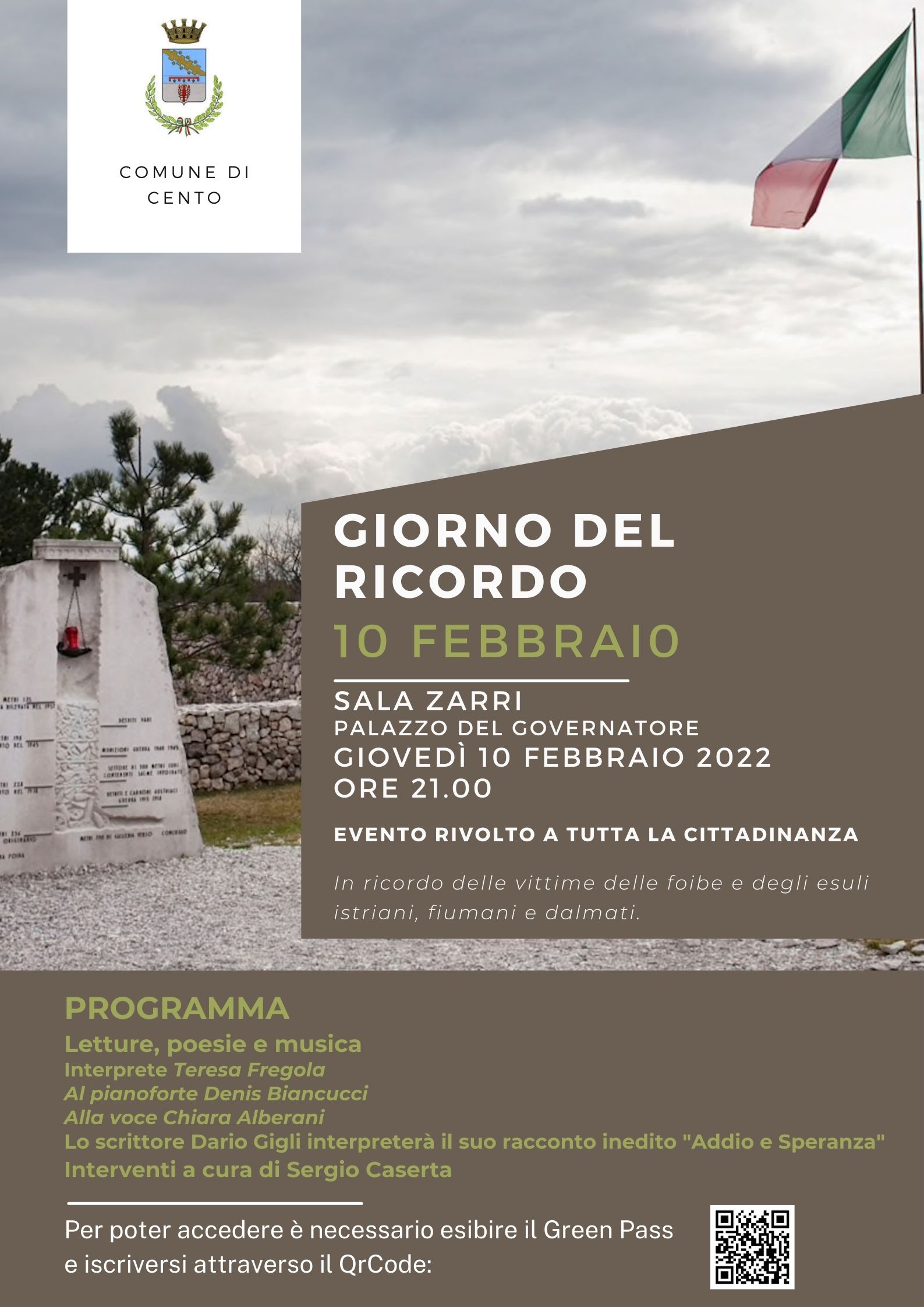 locandina informativa dell'evento con fotografia di un monumento a ricordo