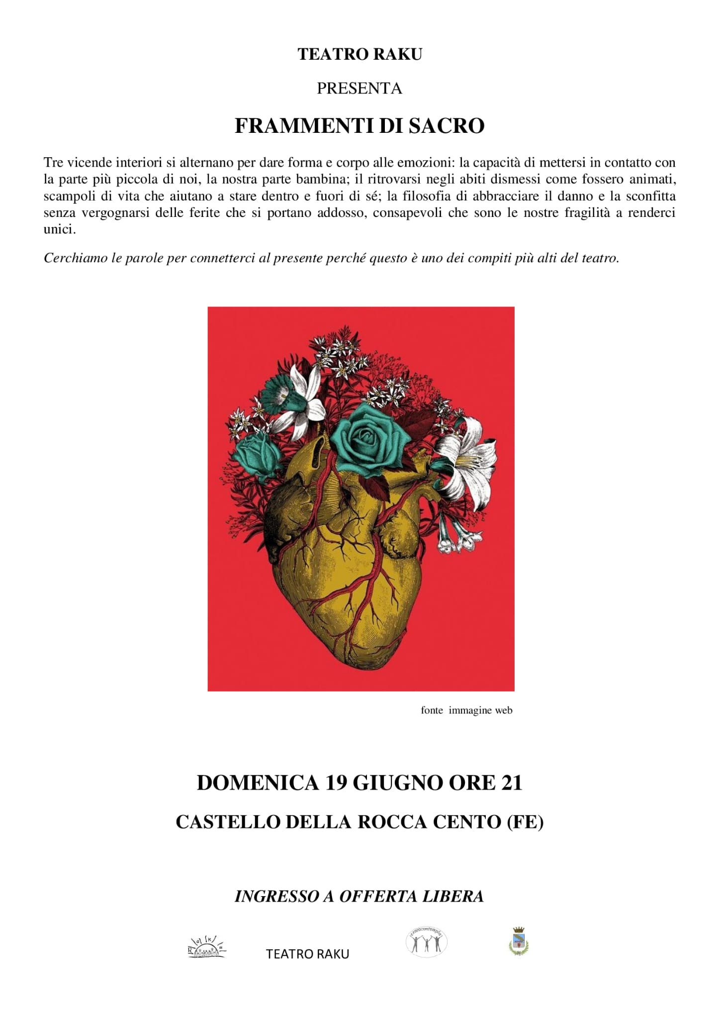 Spettacolo Frammenti di sacro spiegazione con disegno di un cuore e fiori