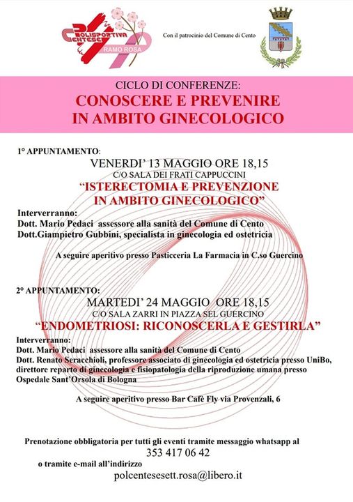 locandina informativa delle due conferenze con figura geometrica a spirale rosa