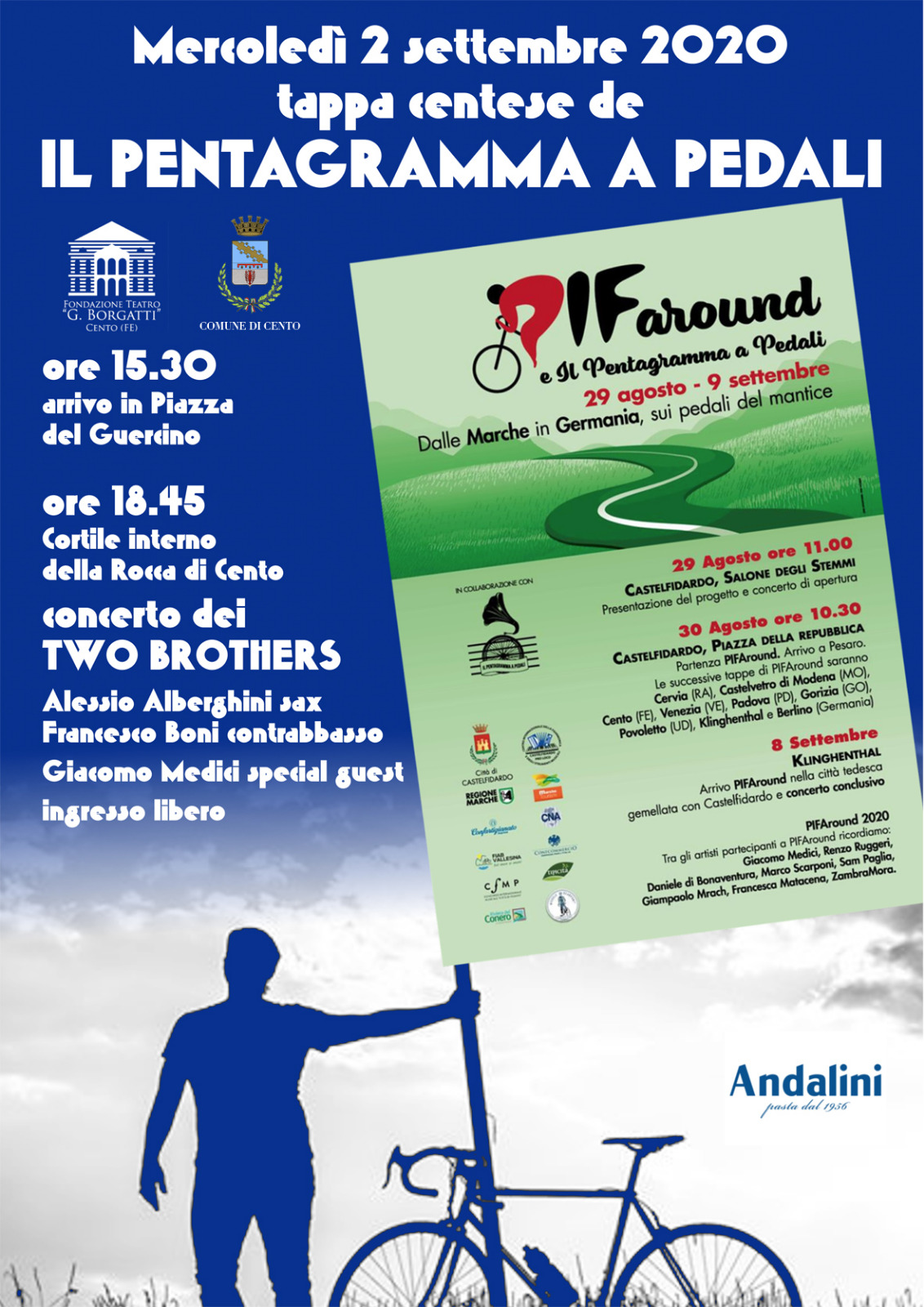 locandina evento programma e uomo con bicicletta