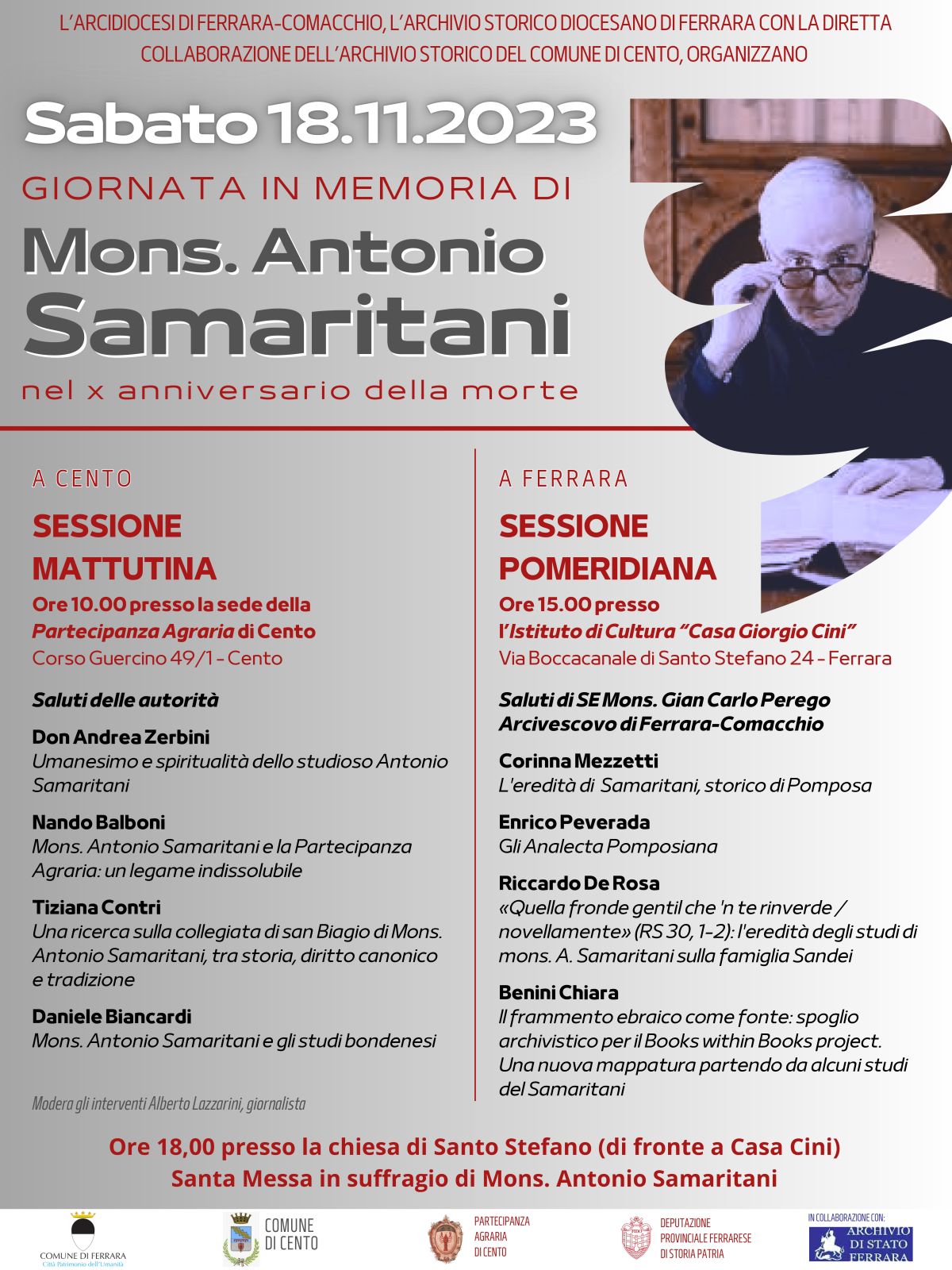 locandina con fotografia di mons. Antonio Samaritani