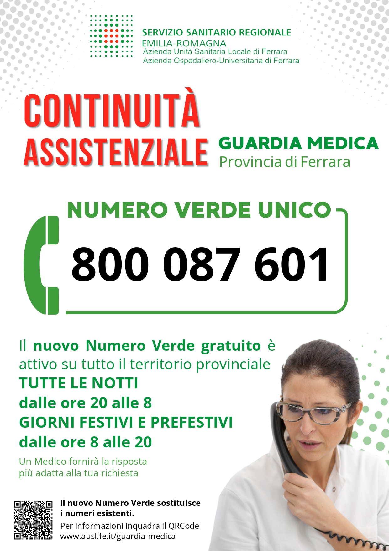 locandina informativa con dottoressa che risponde al telefono