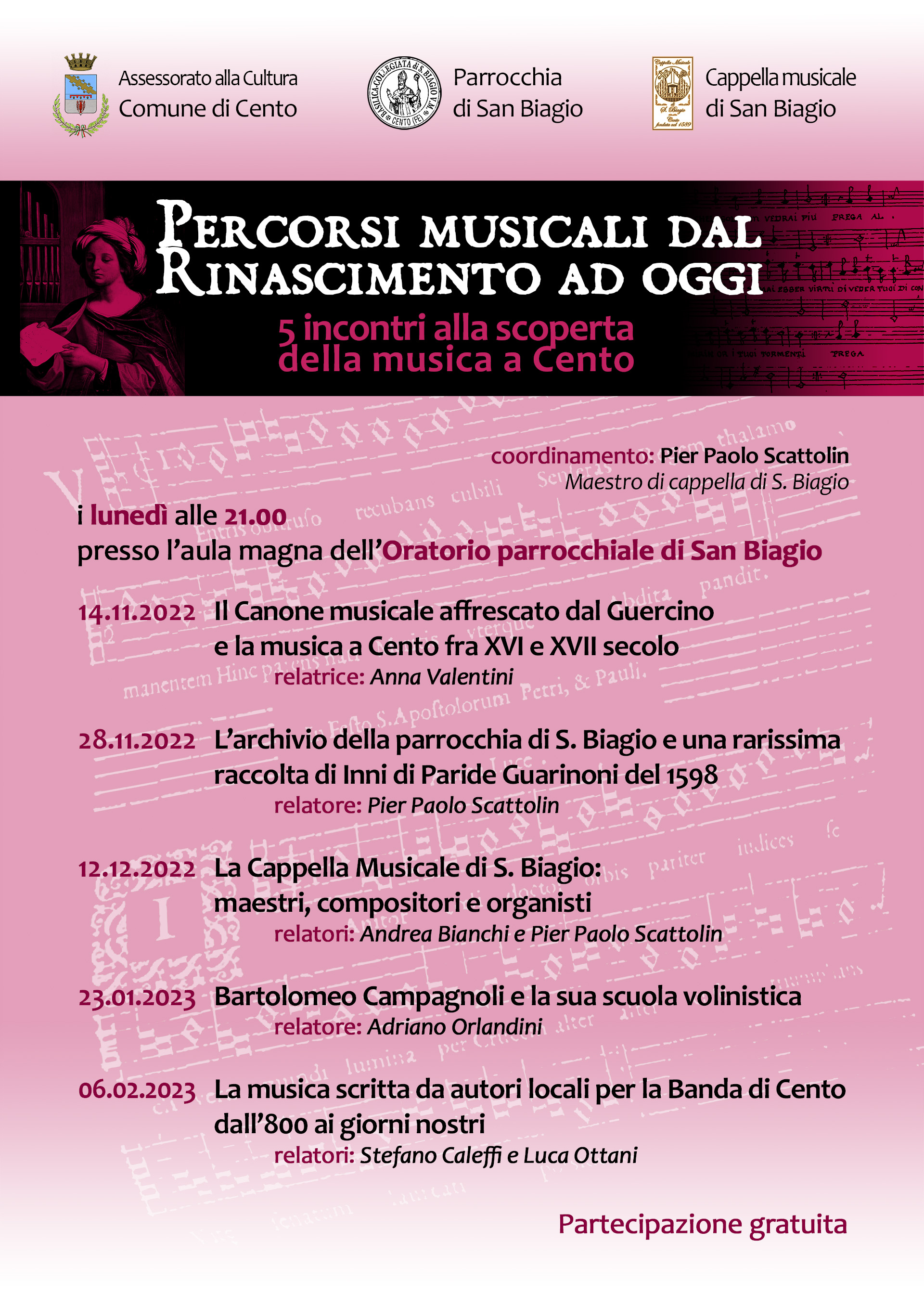 locandina informativa con i cinque incontri
