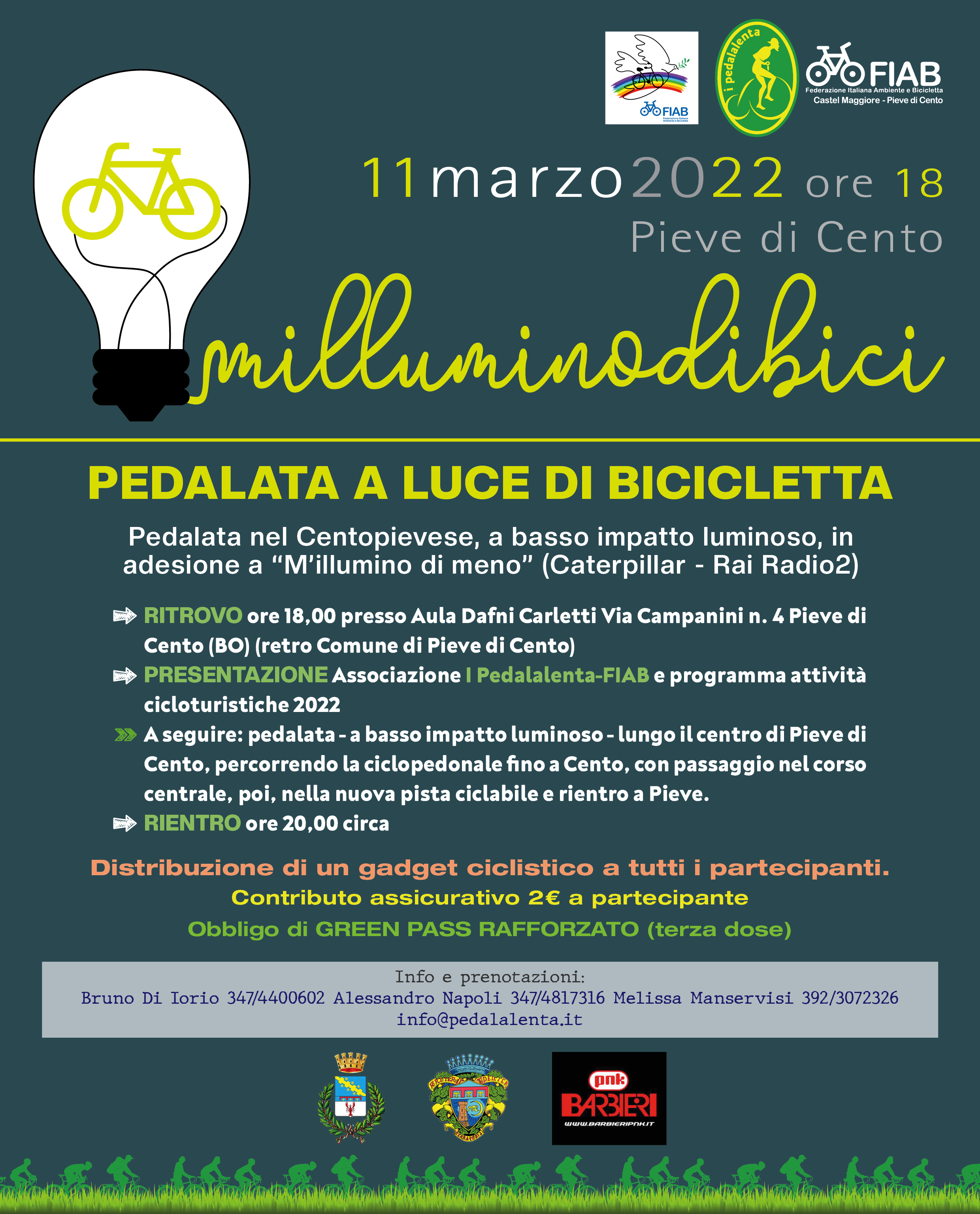 locandina informativa con lampadina accesa da una bicicletta