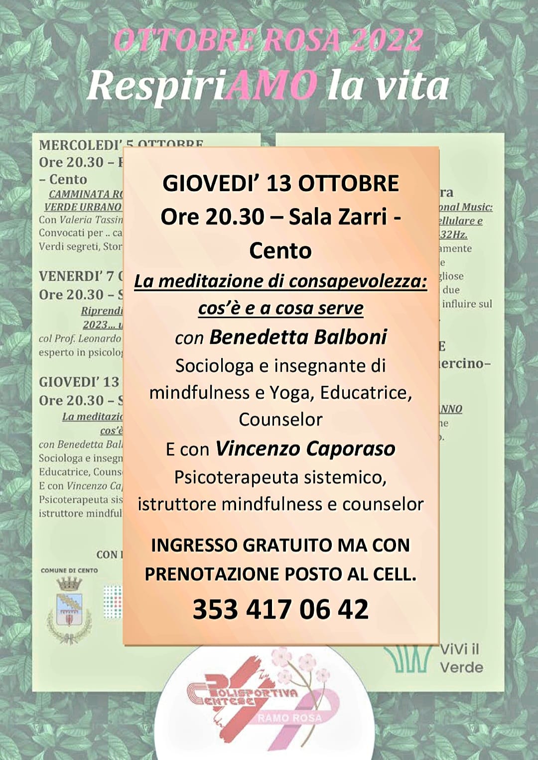 locandina informativa la meditazione di consapevolezza 13 ottobre