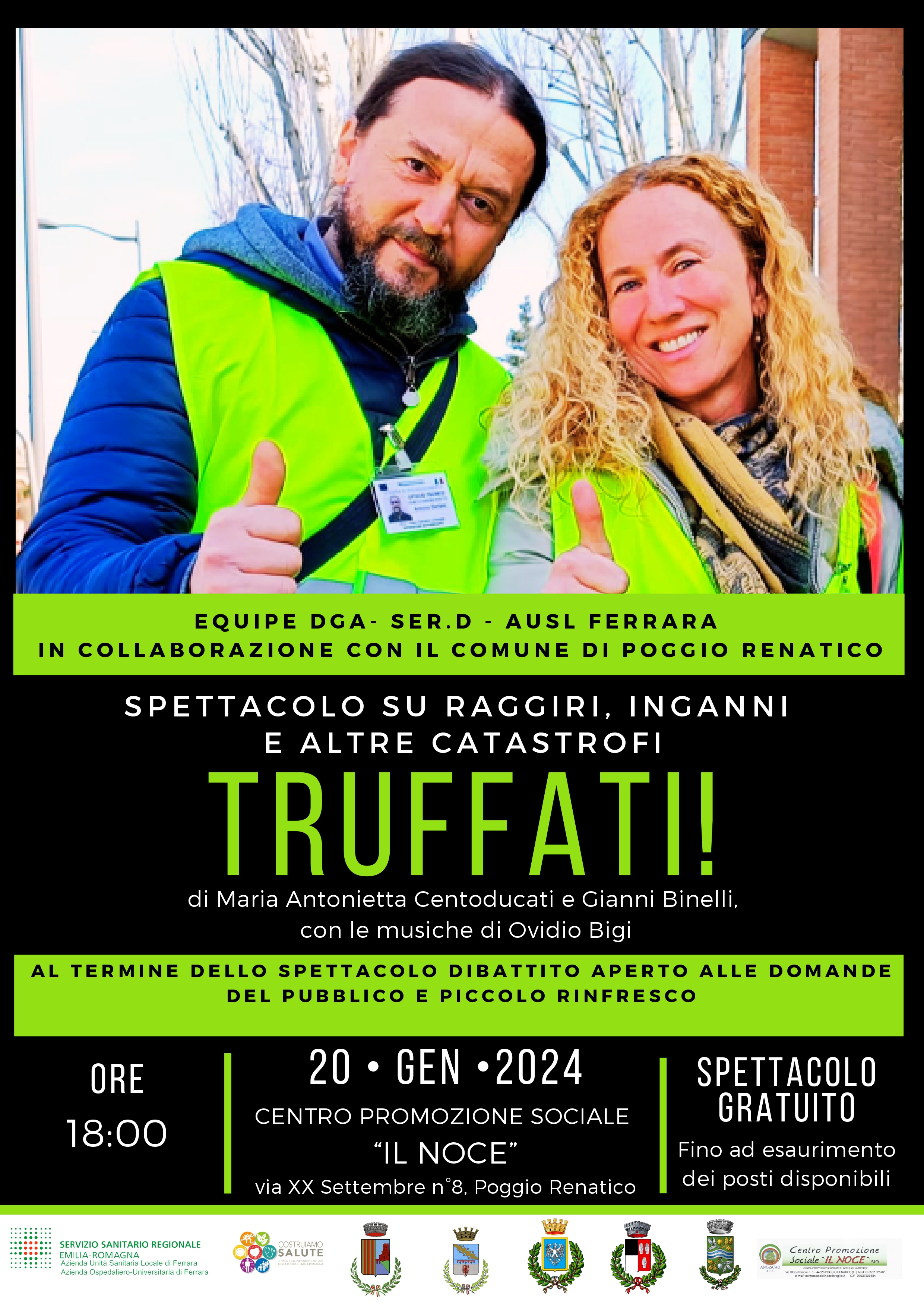 locandina informativa con fotografia dei due attori 