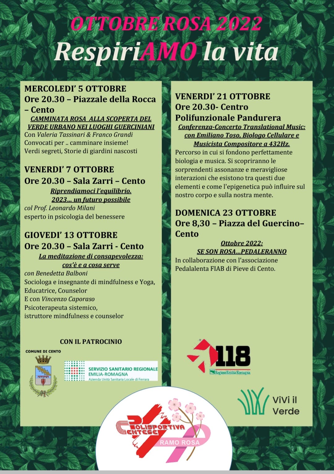 locandina riepilogativa eventi ottobre Rosa con loghi organizzatori