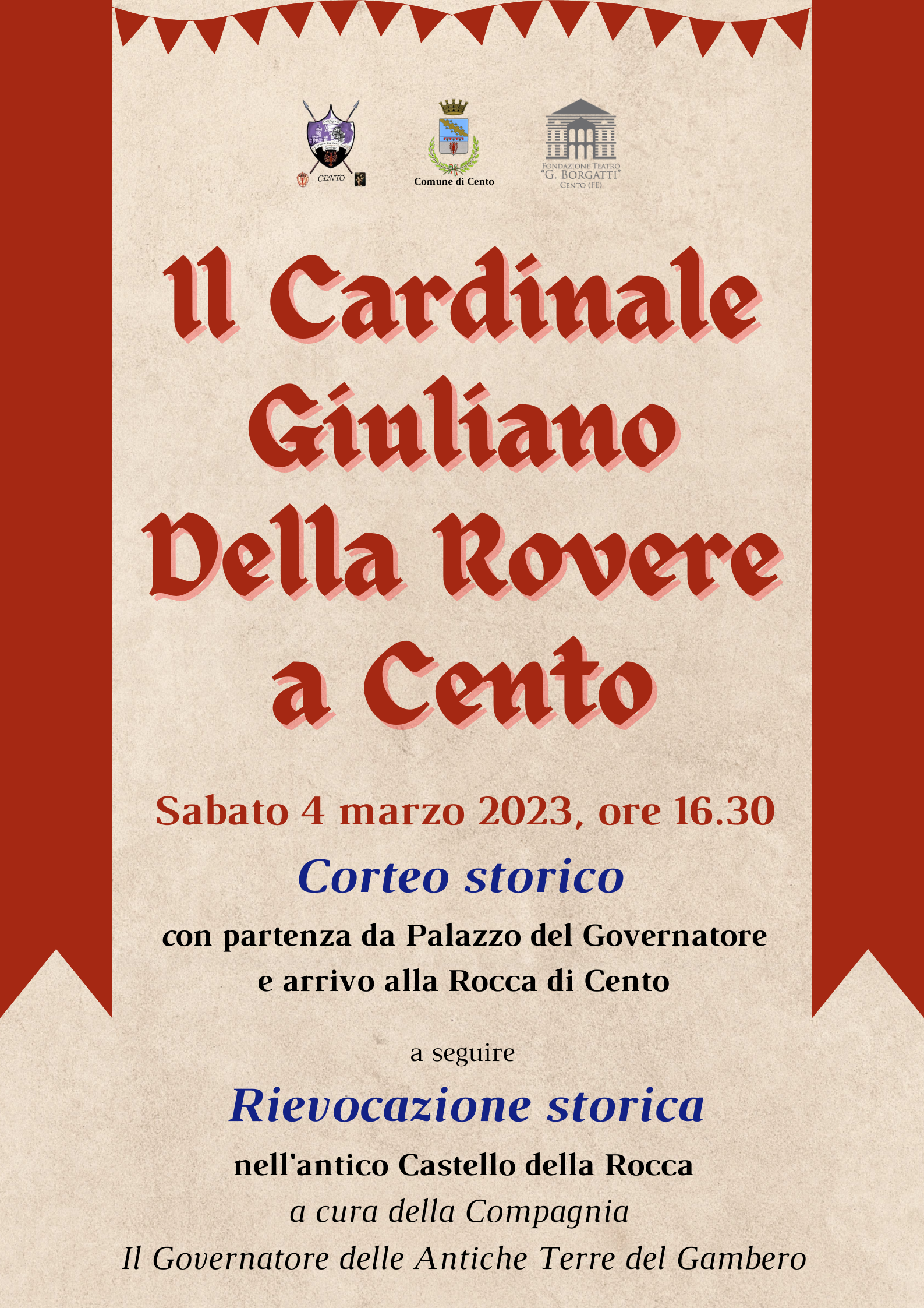 locandina informativa con sfondo stendardo rosso