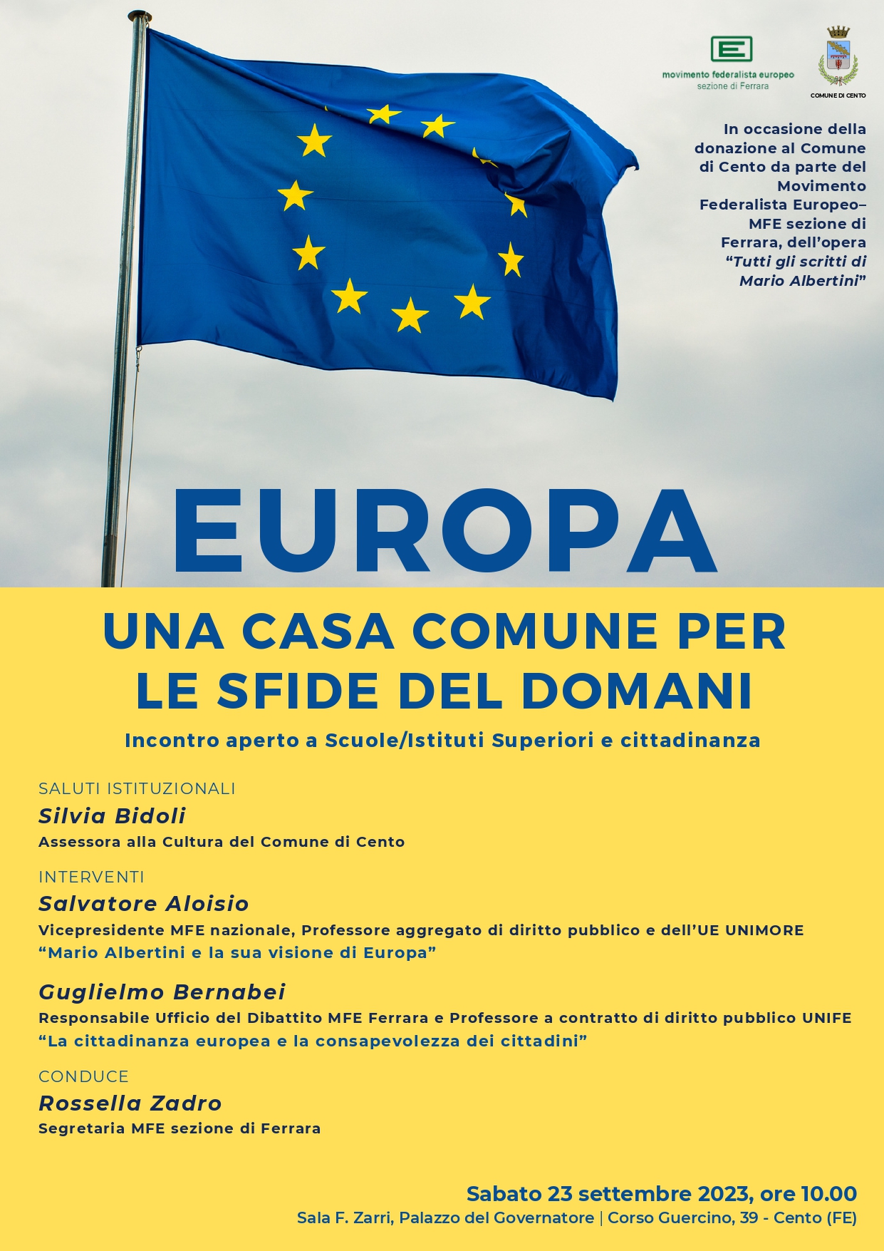 locandina con il programma e la bandiera europea