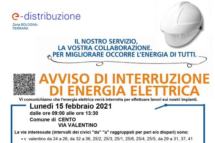 avviso Enel con indicazioni giorno orario e via interessata dell'interruzione