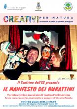 locandina iniziativa con fotografia spettacolo burattini