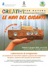 locandina informativa con fotografia modello astronave costruita in legno