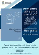 locandina informativa con copertina del libro Non esisto