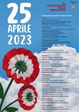 locandina con programma delle celebrazioni e disegno fiore stilizzato con i colori della bandiera