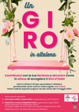 locandina informativa con altalena rosa e fiori decorativi nelle corde