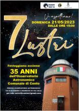locandina astrofili 7 Lustri con fotografia dell'Osservatorio Astronomico nella notte