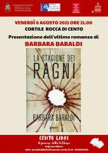 locandina di presentazione dell'evento con copertina libro dell'autrice