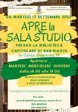 locandina informativa apertura della sala studio