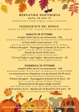 locandina con programma e decori foglie gialle e zucche