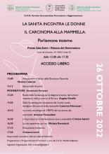 locandina con il programma del convegno su sfondo rosa e stilizzato volto e seno di donna