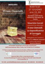locandina di presentazione dell'iniziativa con immagine copertina del libro di Garuti