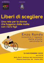 locandina con disegno bambino in bicicletta lungo un sentiero
