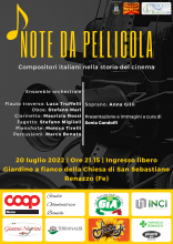 locandina descrittiva concerto con sfondo fotografia in b/n di una cinepresa d'epoca