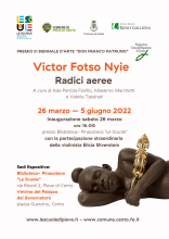 locandina informativa con fotografia scultura dell'artista