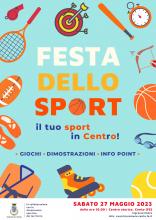 locandina festa dello sport con disegno vestiario e attrezzatura sportiva