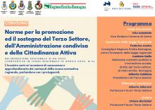 cartolina con il programma del convegno e disegno mani tese