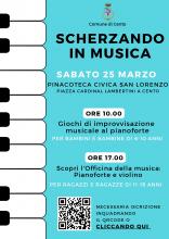 locandina informativa con disegnati a lato i tasti del pianoforte
