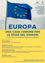 locandina con il programma e la bandiera europea