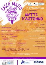 Locandina informativa con sponsor e programma, disegno motociclista