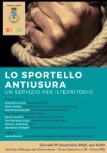 locandina informativa con programma e partecipanti alla tavola rotonda e fotografia di mani legate da una corda
