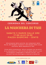 locandina informativa con grafica maschera di Tasi e volpe
