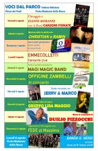 locandina colorata con programma musicale dal 5 al 15 agosto e fotografia di ogni ospite o gruppo musicale