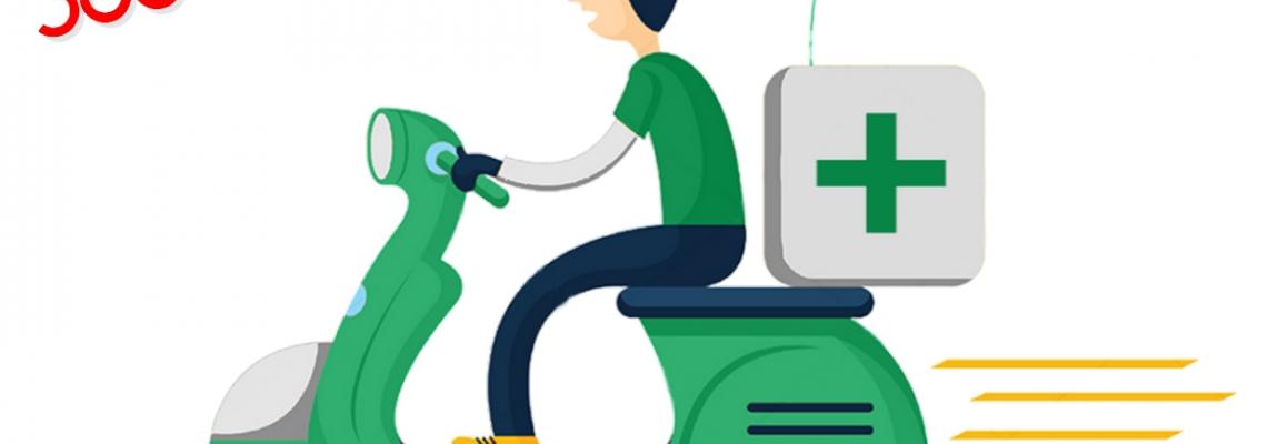 Ragazzo in scooter consegna medicinali