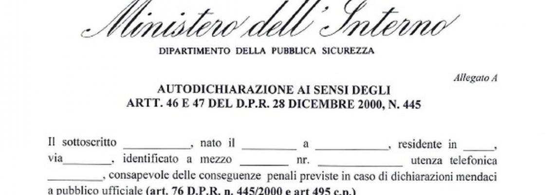 intestazione del modulo di autodichiarazione del Ministero dell'Interno da compilare