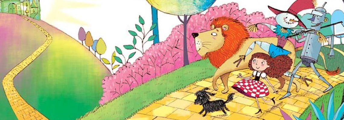 Bambina e altri personaggi camminano verso il castello