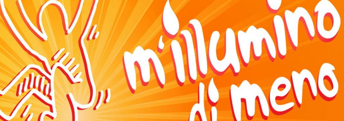 banner m'illumino di meno 2021 in giallo con uomo stilizzato che si accende saltando