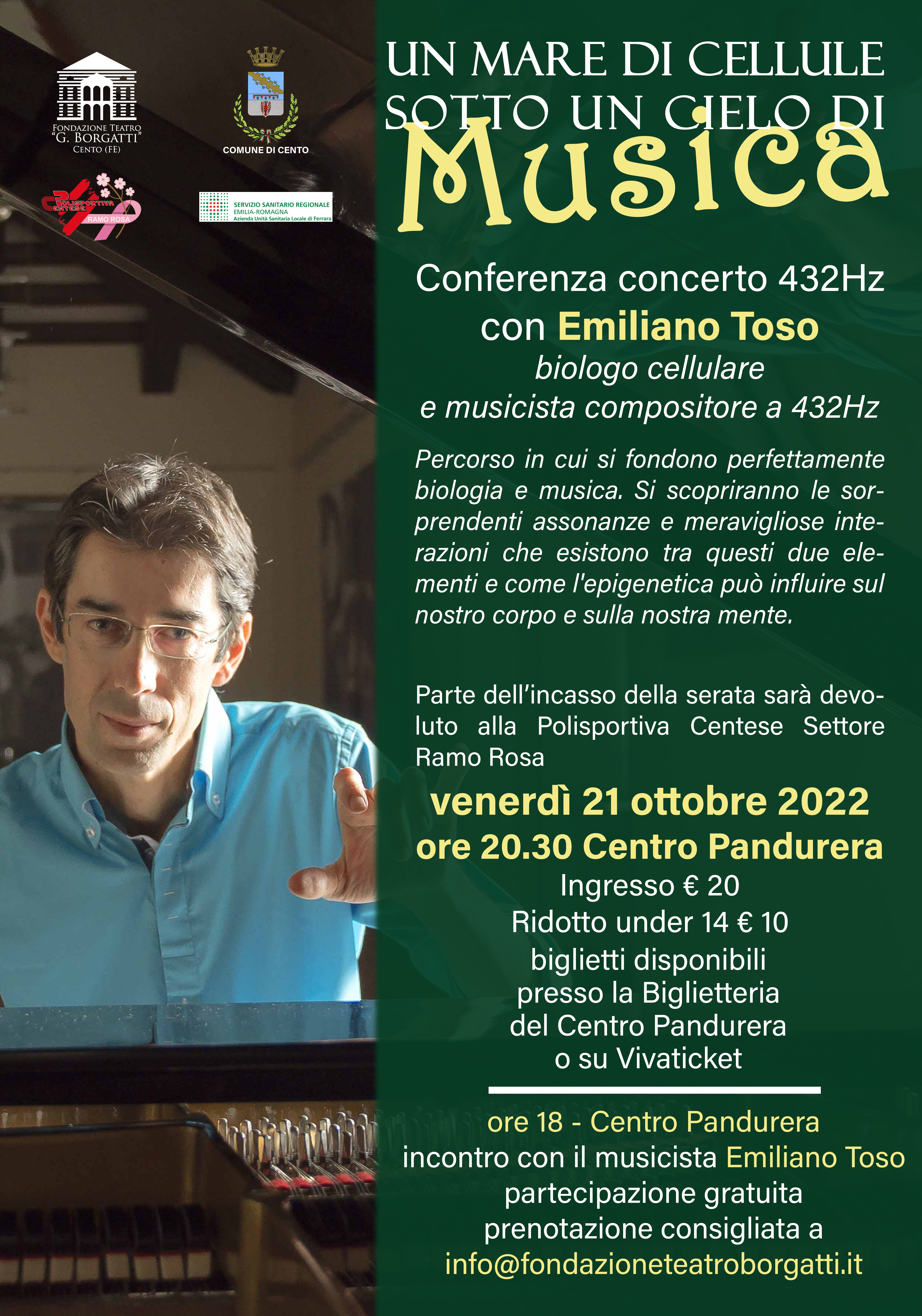 locandina evento del 21 ottobre con fotografia musicista Emiliano Toso 