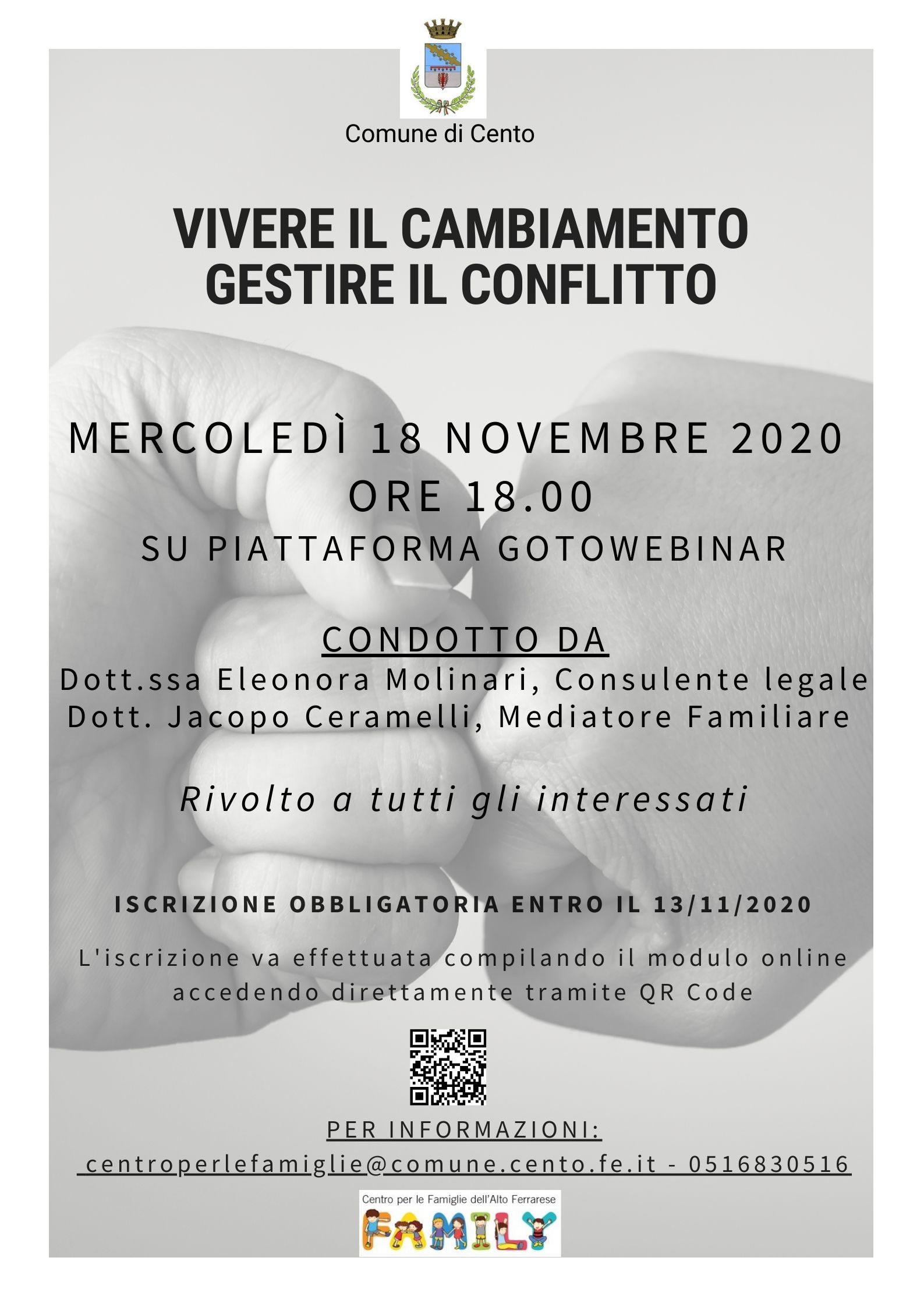 locandina informativa dell'incontro con due pugni  di mani che si scontrano